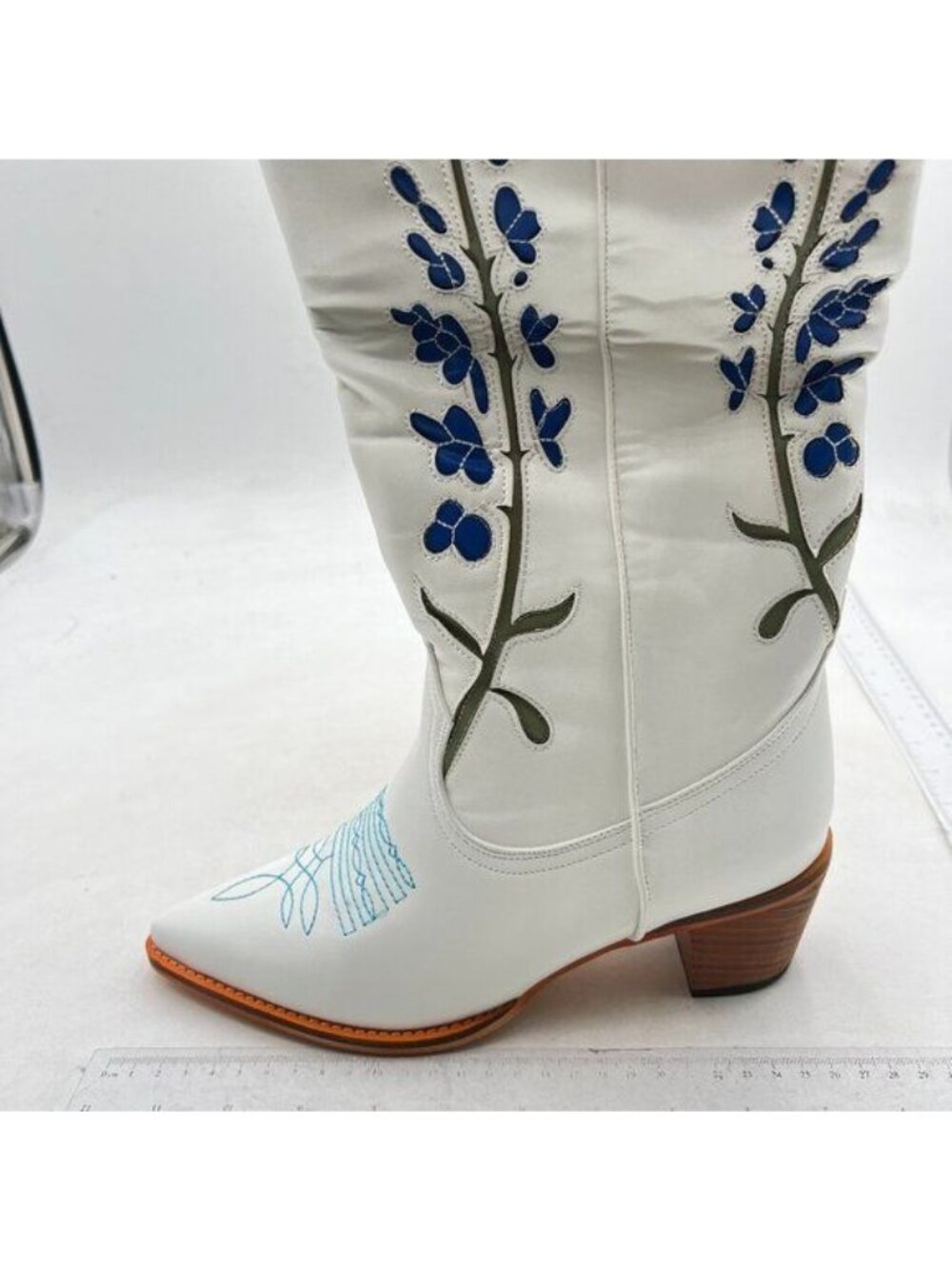 Womens White Cowboy Boots , Wide Calf Cowgirl Boots, Knee High Western Boots